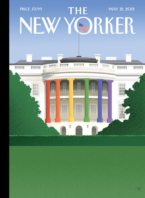 New Yorker Magazine cover: Rainbow columns at the White House